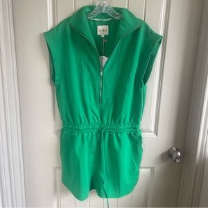 Umgee Vibrant Green Zip-Up Romper